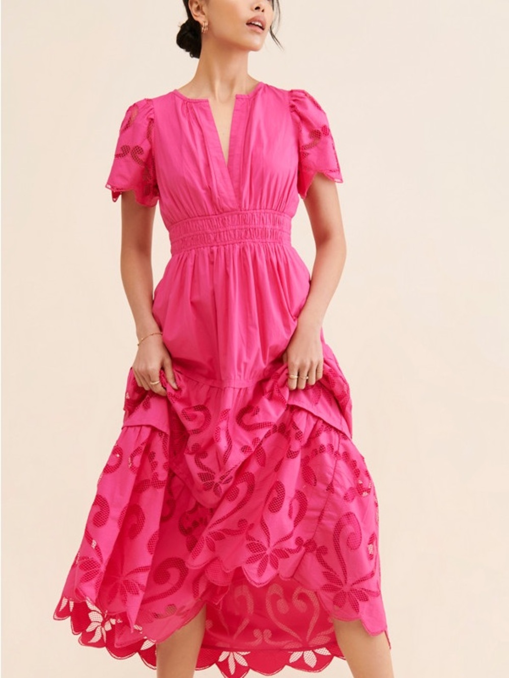 The Somerset Maxi Dress: Cutwork Edition Pink Size S - Picture 2 of 8
